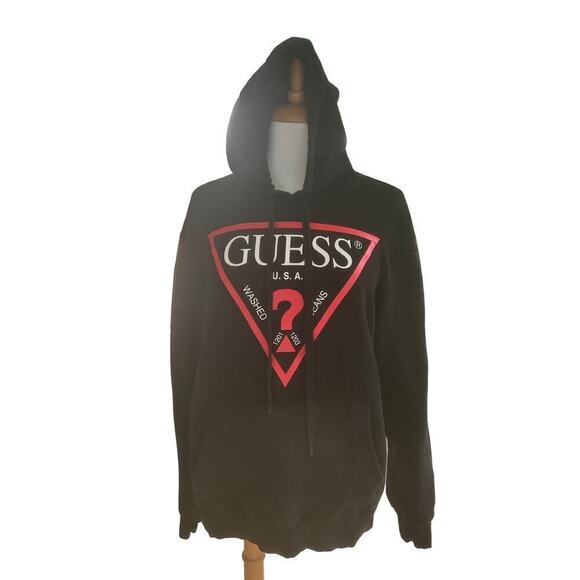 Guess Sweaters - Guess Hoodie Black & Red Size Large
